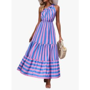 PRETTYGARDEN Women's Summer Floral One Shoulder Maxi Dress Knot Ruffle Boho Beach Vacation Wedding Guest Long Dresses, S