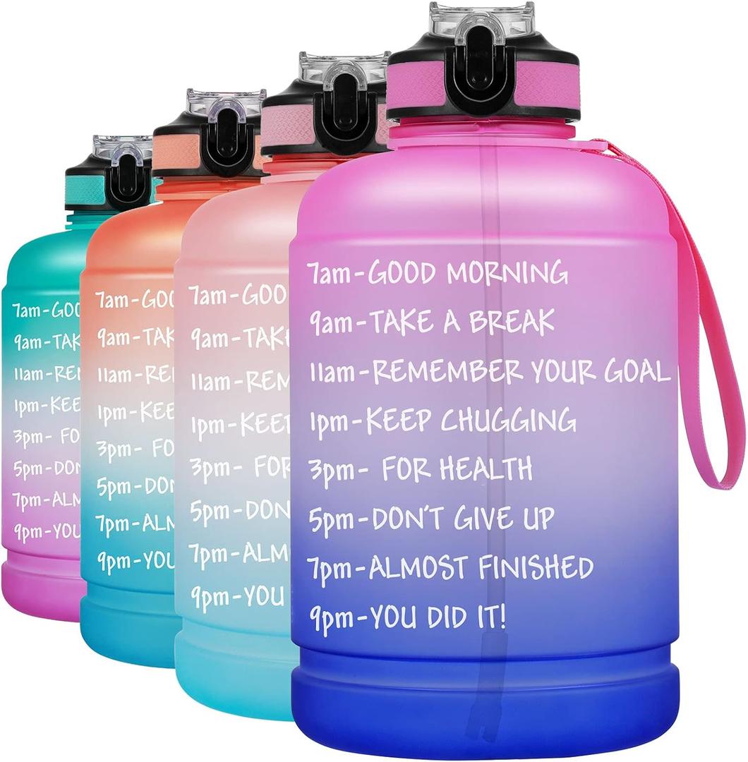 BOTTLE BOTTLE Half Gallon Water Bottle with Straw& Handle，64 oz Motivational Water Bottle with Time Marker, BPA Free Leakproof Water Jug, Ensure you Drink Enough Water for Indoor and Outdoor Sports