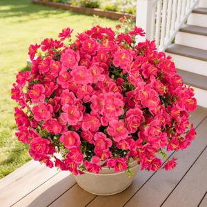 Lnoicy 16 Bundles Realistic Artificial Camellia Flowers for Outdoor, UV Resistant Faux Lifelike Fake Flowers for Home Decor, Wedding, CenterpieceRose Red