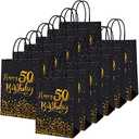 MIMIND 24 Pieces Black Gold 50th Birthday Gift Bags Kraft Paper Bags Party Favor Bag Goodie Candy Bag for Birthday Wedding Party Supplies