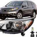 Headlight Assembly Clear Lens LH Left Driver Side Compatible with 2012-2014 Honda CR-V (LX, EX, EX-L, Touring) | Direct Replacement Front Headlamp w/Bulbs Included