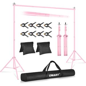 EMART Backdrop Stand 10x7ft(WxH) Photo Studio Adjustable Background Stand Support kit with 2 Crossbars, 8 Clamps, 2 Sandbags and Carry Bag for Parties, Events Decoration, Wedding, Photography -Pink