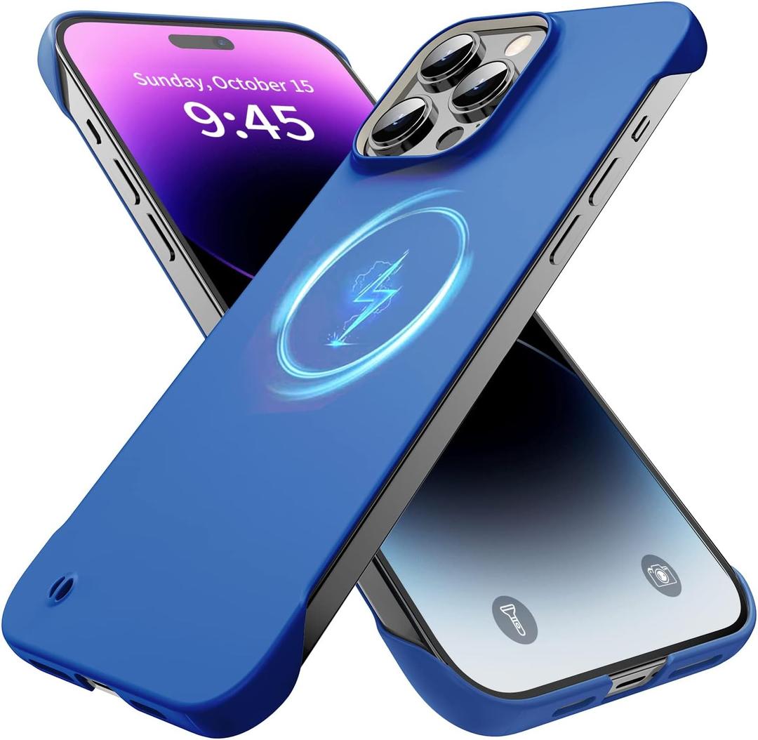 GRECAZO Magnetic Slim Case Fit for iPhone 14 Pro Max Phone Case 6.7"(2022) Ultra-Thin Lightweight Durable Frameless Matte Hard MagSafe Cover Case with Pull Ring Shockproof Non Slip Rope-Blue