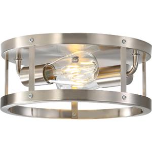 2-Light Industrial Flush Mount Ceiling Light Fixture,Brushed Nickel Farmhouse Ceiling Light Fixture,Modern Light Fixtures Ceiling Mount for Kitchen Bedroom Living Room Hallway 1 Pack (Silver)