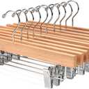 Nature Smile Solid Lotus Wood Deluxe Wooden Pants Hangers Bottom Hanger Jeans Hanger Skirt Hanger with 2-Adjustable Clips Anti-Rust Hook Pack of 10 (Natural)