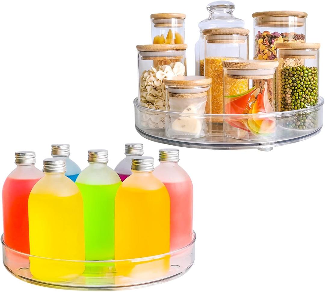Roninkier Clear Lazy-Susan Turntable Cabinet-Organizer  2-Pack 11-Inch Lazy Susan Spice Rack Storage for Fridge Refrigerator Pantry (11 Inch 2 Pack)