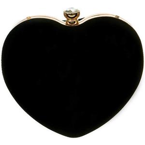 Mily Women Suede Velvet Heart Shape Evening Bag Purse Party Bag Tote with a Chain and handle Ring Black