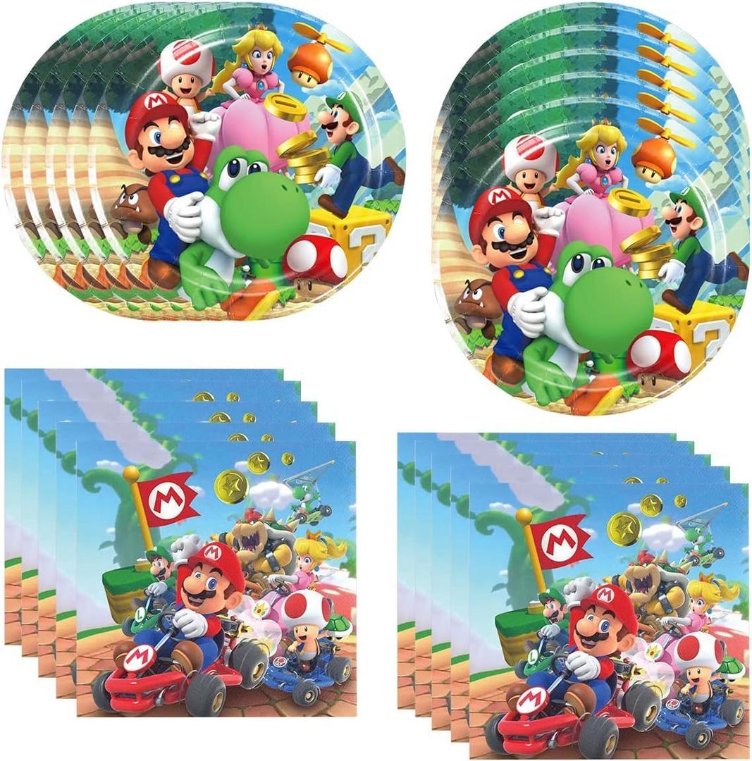40pcs Super Bros Party Supplies include 20 Plates, 20 Napkins for the Super Bros Birthday Party Decoration