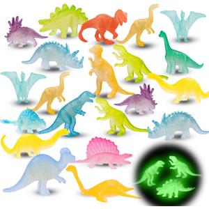 48Pcs Glow in Dark Mini Dinosaur Figures Kids Easter Egg Fillers Basket School Birthday Party Favors Supplies Dino Cupcake Toppers Pinata Goodie Bags Stuffers Classroom Prizes Carnival Bulk Toy Gift