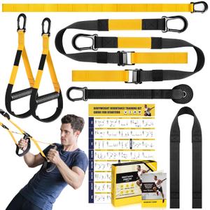 Home Resistance Training Kit, Resistance Trainer Exercise Straps with Handles, Door Anchor and Carrying Bag for Home Gym, Bodyweight Resistance Workout Straps for Indoor & Outdoor (Yellow)