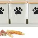 Set of 3 Metal Dog Treat Jars,60oz Airtight Dog Treat Container with Bamboo Lids,Cat Treat Canister,Puppy Cookie Container for Kitchen Counter,Coated Galvanized Steel-White