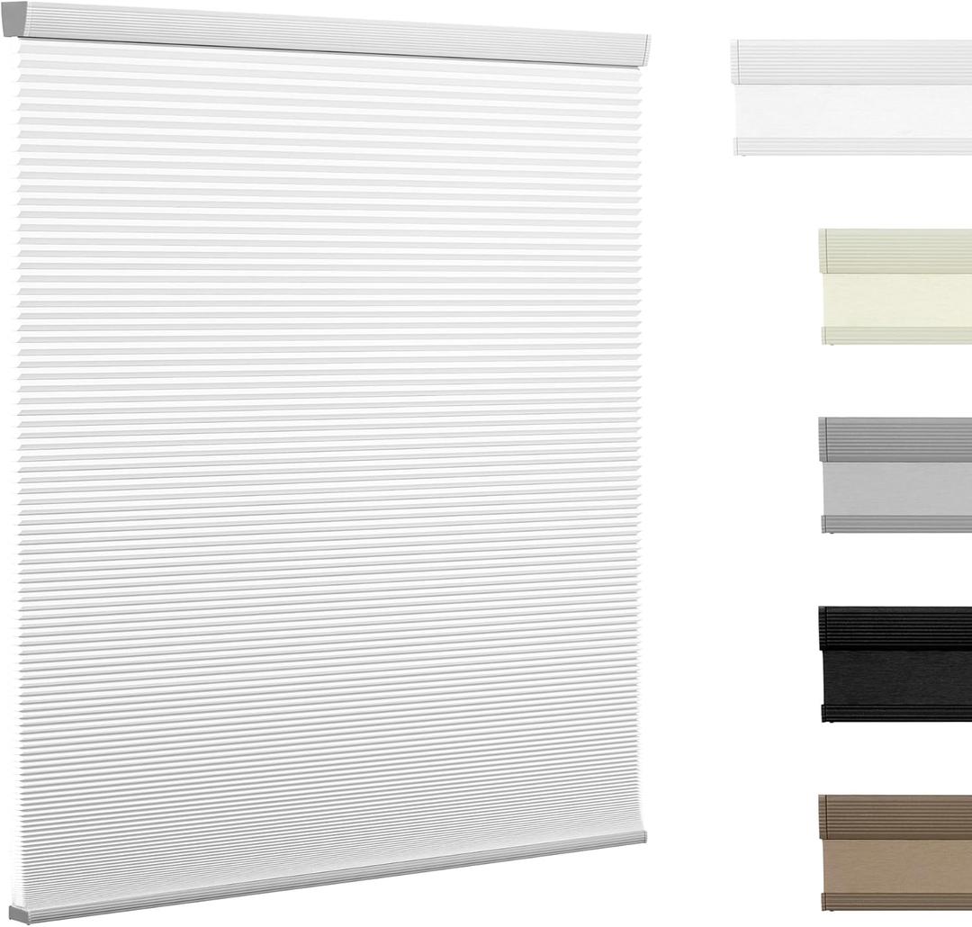 Boolegon Light Filtering Cellular Shades Cordless Pull Down Cellular Blinds Thermal Insulated Honeycomb Blinds for Windows, White