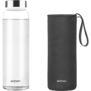 Glass Water Bottle 32 oz, Borosilicate Wide Mouth Glass Water Bottle with Neoprene Sleeve, BPA-Free Leak Proof Reusable for Hot Cold Drinks, Work, Gym, Home, 1 Pack