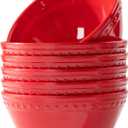 Melamine Beaded Cereal Bowls Set Red, 6 inch, 24oz All purpose/Soup/Salad Bowls Set of 6, Unbreakable Durable, Dishwasher Safe, BPA Free - Perfect for Soups, Salads, Cereal & Entertaining