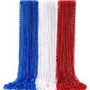 JOYIN 72 Pcs July 4th Plastic Necklaces Toy, Red White Blue Patriotic Beads Necklace, July 4th Parade Throws Bulk, Metallic Necklace for Adult, Dress Up Accessories, Independence Day Party Favor Supply