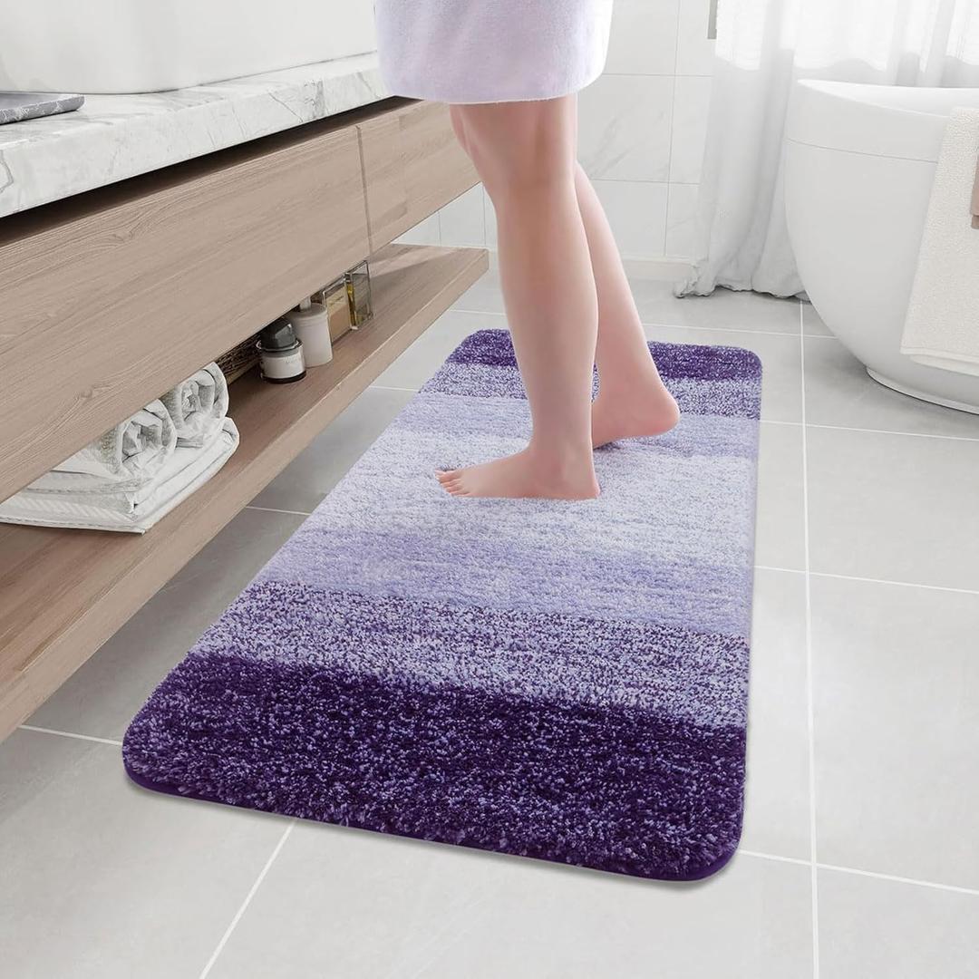 Arotive Microfiber Bathroom Rugs, Shaggy Soft and Absorbent Bath Rug, Non-Slip, Thick Plush Machine Washable Dry Bath Mats for Bathroom, Tub and Shower, 47x17, Dark Purple