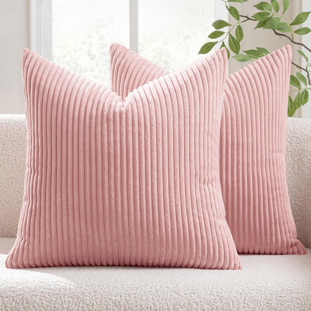 MIULEE Valentines Pack of 2 Pillow Covers Soft Soild Decorative Square Throw Pillow Covers Set Cushion Cases Pillowcases for Sofa Bedroom Car 18 x 18 Inch 45 x 45 Cm Pink