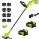 21V String Trimmer Cordless with 2x3.0Ah Battery and Charger, 12 Inch Battery Power Weed Eater String, Electric Weed Wacker, 2 In 1 Trimmer & Edger Lawn Tool Grass Cutter with 8 Lines for Garden, Yard (Green)