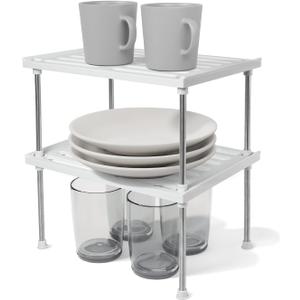 carrotez Kitchen Cabinet Organizer, Cabinet Shelves and Storage, Pantry Storage Shelf Organizer, Kitchen Counter Shelf, Cupboard, Under Sink, Stackable, Expandable, Set of 2, White