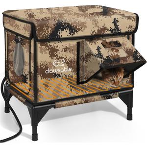 Indestructible Heated Cat House for Outside Winter, 100% Waterproof, Safe Escape Door, Insulated Outdoor Cat Shelter with Heater for Feral Barn Cat Kitty (Desert Camouflage, 12"x16"x18")