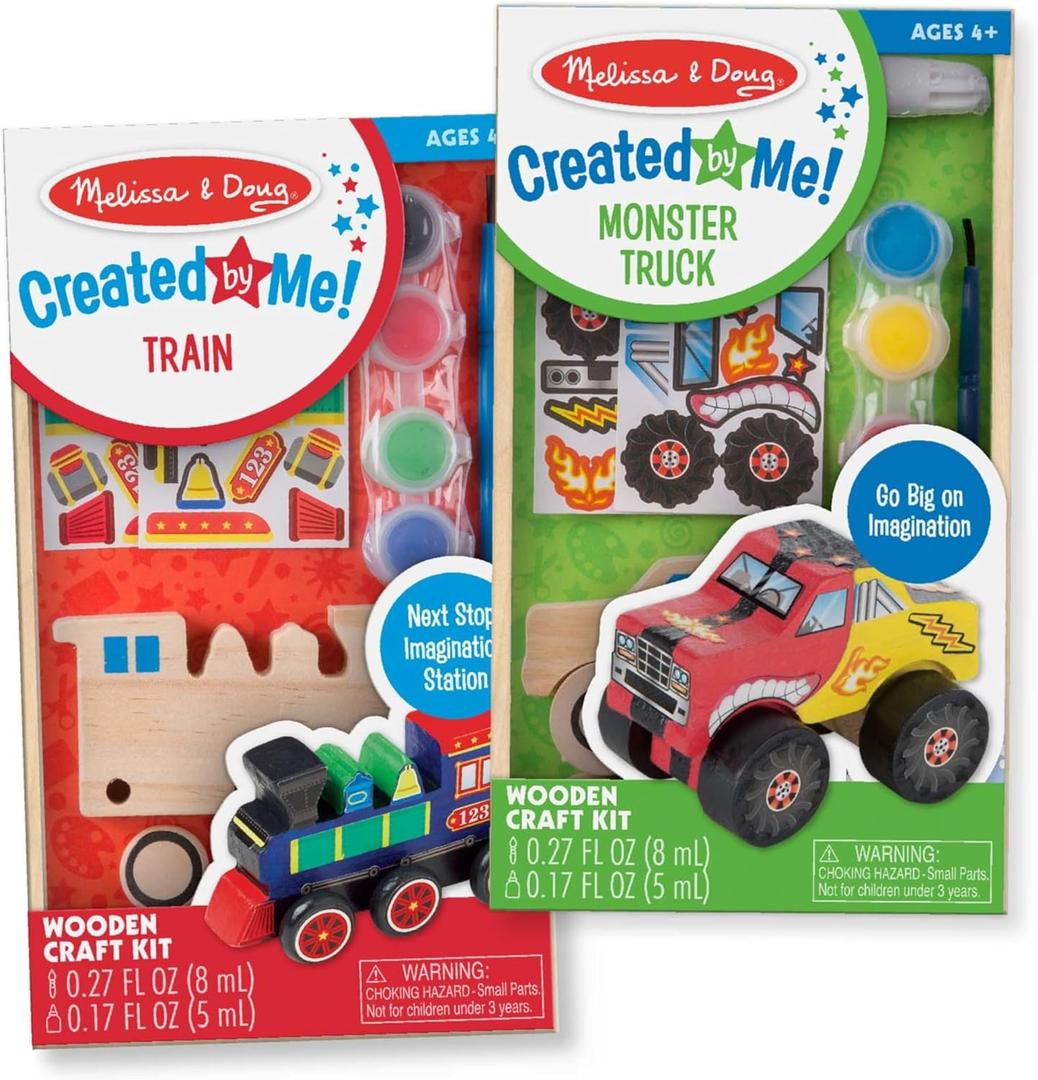 Melissa & Doug Created by Me! Paint & Decorate Your Own Wooden Vehicles Craft Kit For Kids 2 Pack  Monster Truck, Train