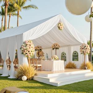 PartyVillage 20ftx40ft White Ceiling Curtain for Wedding Parties  4 Panels Wrinkle-Free 40 FT Long Tent Draping Curtains for Wedding, Birthday & Theme Parties, 40ft Height with Rod Pocket