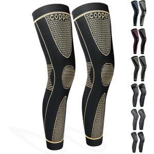 Full Leg Sleeves Long Compression Leg Sleeve Knee Sleeves Protect Leg, for Man Women Basketball, Arthritis Cycling Sport (Medium (1 Pair), 04_Copper)