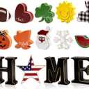 Interchangeable Home Table Signs with 11Pcs Seasonal Icons, Wooden "HOME" Letter Signs Interchangeable Holiday Decorative Table Centerpiece Shelf Sign for Holiday Decoration
