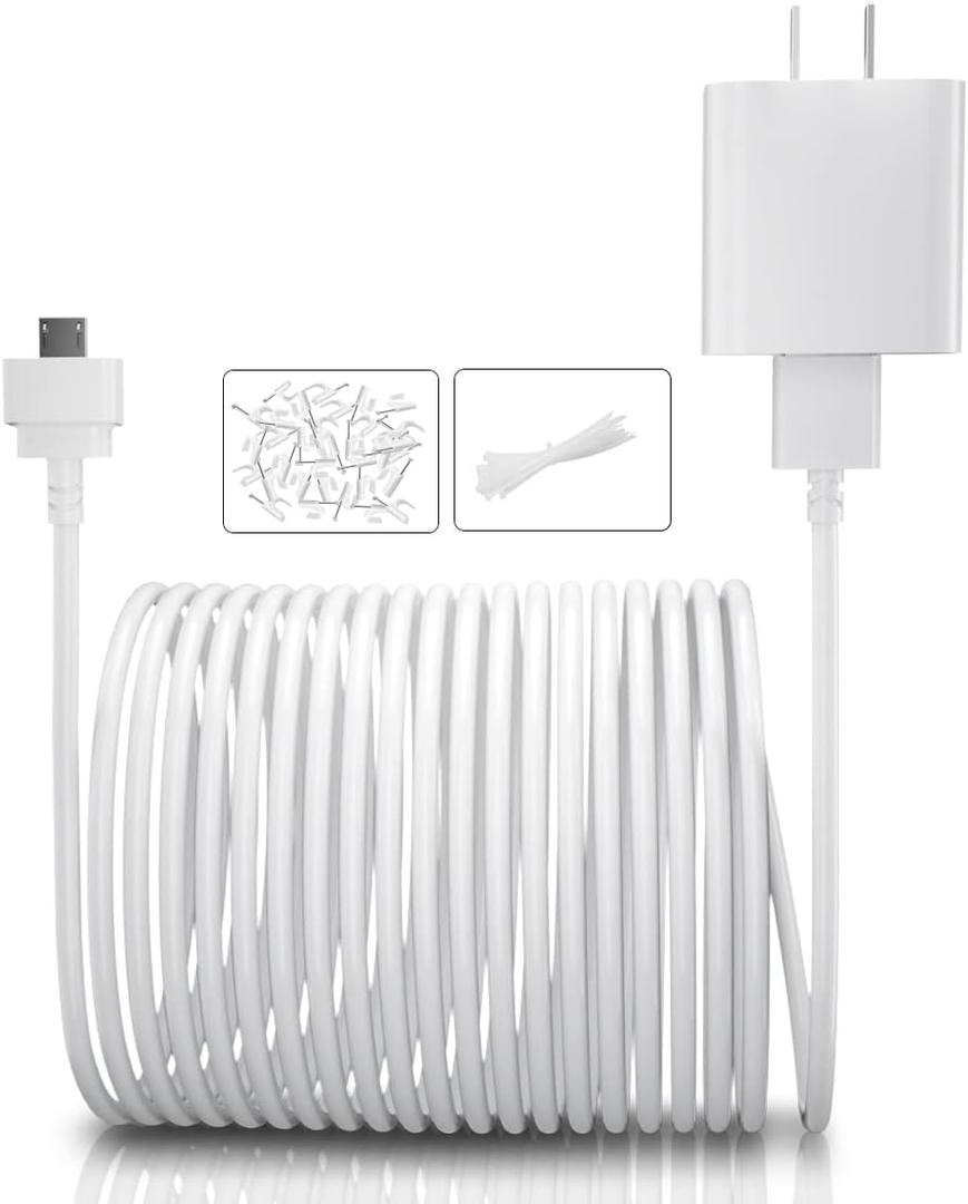 Itramax 15FT Blink Mini Charger Cable with Wall Adapter(1Pack)NOT for Blink Mini 2,Charger Brick and Micro USB End Camera Charging Extension Cord,Waterproof Long Power Supply Cables for Blink Security (White)