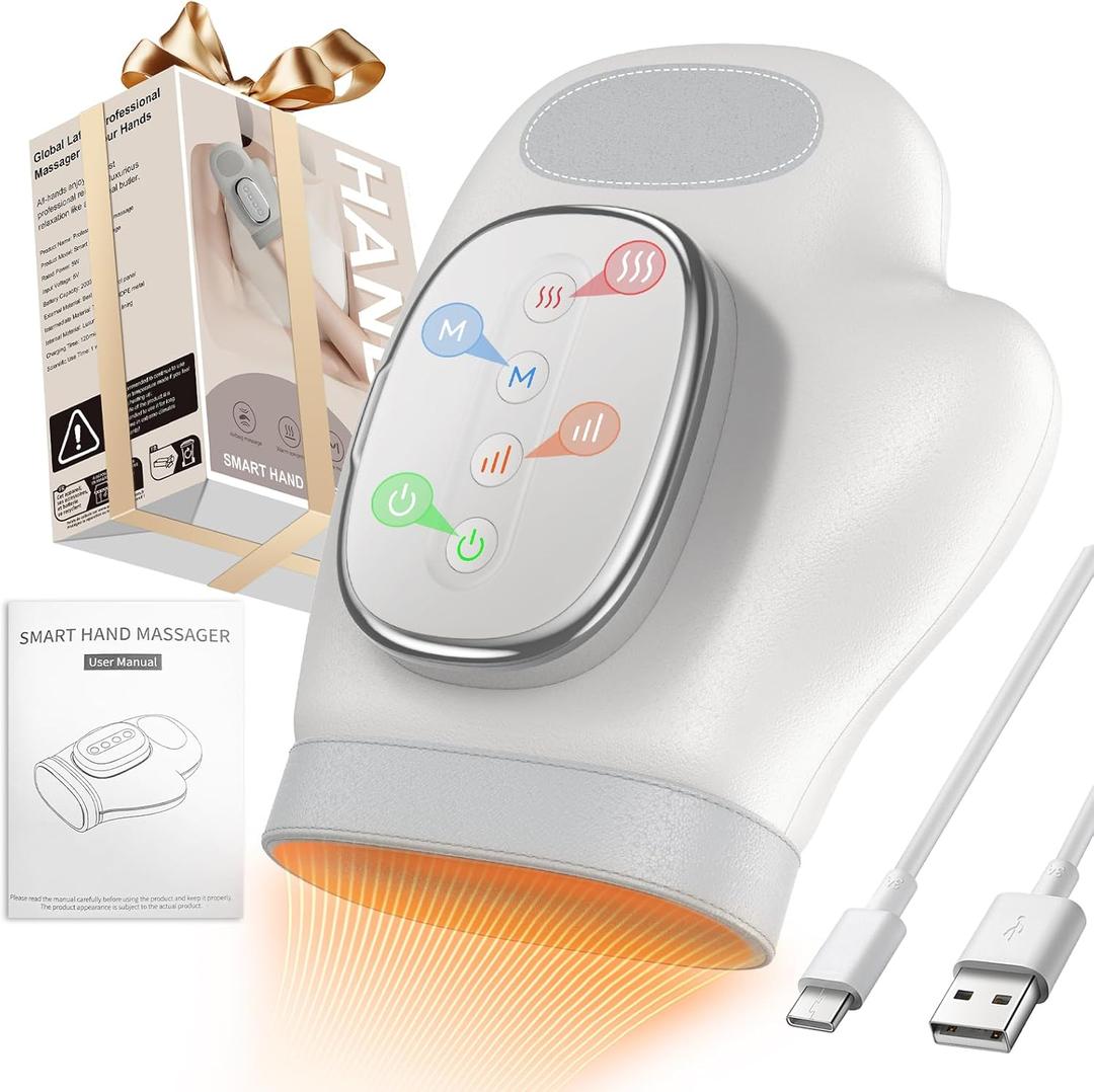 Professional Hand Massager with Heat Compression Therapy, 3 Massage 4 Temperatures 5 Compression Pain Relief Glove, Arthritis & Wrist Carpal Tunnel Neuropathy Circulation, Gifts for Women/Men