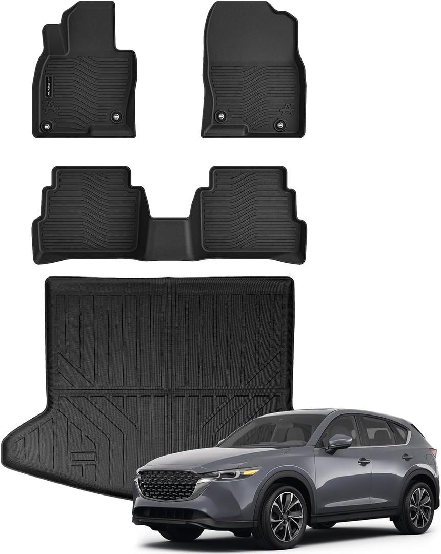 All Weather Floor Mats Cargo Mat Fit for Mazda CX-5 2025 2024 2023 2022 2021 2020 2019 2018 2017 TPE Rubber Liners CX5 Accessories All Season Guard Odorless Anti-Slip Floor & Trunk Liners