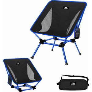 Compact Camping Chair, Blue, Portable Foldable, Beach, Hiking, Outdoor, Metal Frame, Mesh Back, 330 lbs Capacity Blue
