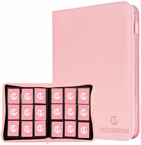 TCGCARDIUM 360 Card Binder - Premium Zippered 9-Pocket Trading Card Binder Side-Loading Pages for Ultimate Protection | Holds TCG, MTG, Sports Cards (Pink)