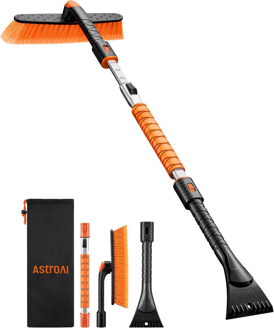 AstroAI 47.2" Ice Scrapers for Car Windshield and Extendable Snow Brush with Foam Grip and 360 Pivoting Brush Head for Auto Car Truck and SUV(Orange)