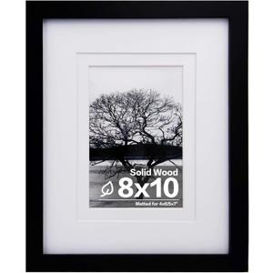 Egofine 8x10 Picture Frame Made of Solid Wood Covered by Plexiglass, for Pictures 4x6 or 5x7 with Mat or 8x10 Without Mat, Table Top Display and Wall Display Photo Frame, Black (Pack of 2)