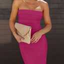 ZESICA Women's 2025 Summer Strapless Bodycon Midi Dress Off Shoulder Sleeveless Side Slit Tube Long Club Party Dresses (Pink, S)