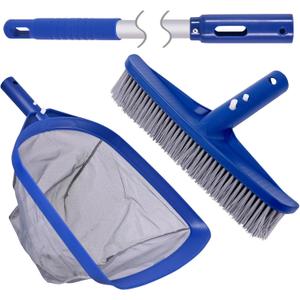 POOLAZA Pool Skimmer Net & Pool Brush Head with 50'' Aluminum Pool Pole