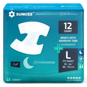 SUNKISS TrustPlus Overnight Adult Diapers with Tabs, Unisex Disposable Incontinence Briefs for Men and Women, Odor Control, Large, 12 Count