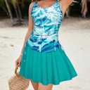 Kate Kasin Women's Tankini Swimsuits Tummy Control Two Piece V Neck Ruched Bathing Suits with Skirts Beach Swim Dress