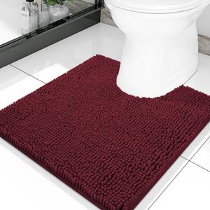 Smiry Luxury Chenille Toilet Rugs U-Shaped 20x20, Soft Absorbent Non-Slip Contour Bathroom Rugs for Toilet, Machine Washable Contoured Bath Mats, Burgundy