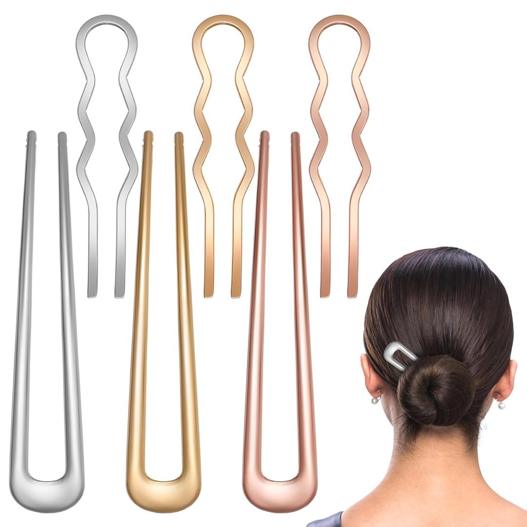 6 Pack Metal French Hair Pins Vintage Gold and Silver Hairpin U Shaped Hair Sticks for Women French Pins Hair for Girls Wedding Styling Hair Accessories