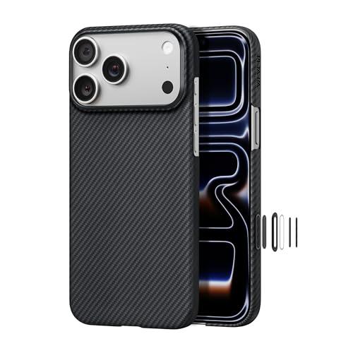 pitaka for iPhone 17 Pro Max Case 6.9" with Camera Control Button, Compatible with MagSafe, Ultra-Slim Case with Caseless Touch Feeling, 600D Aramid Fiber Woven, Black/Grey(Twill)