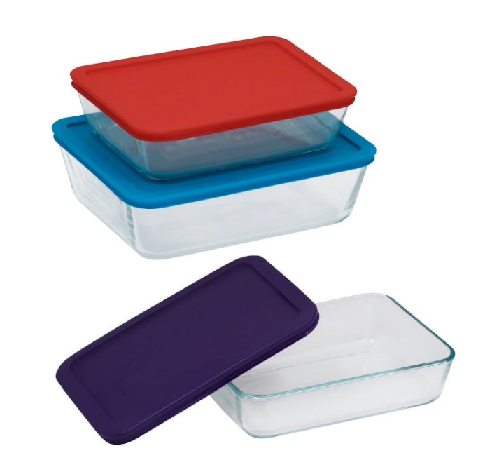 Pyrex Simply Store Glass Storage Container, Multi Color, 6 Piece