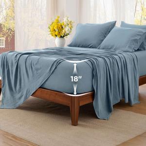 Bedsure Deep Pocket Queen Sheets - 6 Piece, Prewashed Ultra-Soft Queen Sheet Set, Fits Mattresses Up to 18 Inches Thick, Breathable & Secure Fit, Hotel Luxury Bedding, Dusty Blue