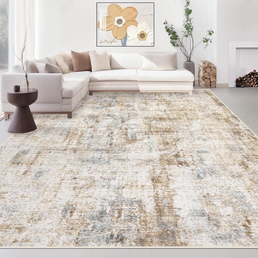 Area Rugs 9x12 Living Room: Washable Rug Modern Abstract Large Rugs Soft Non Slip Neutral Rug Stain Resistant Indoor Carpet for Bedroom Kitchen Dining Room Home Office Rugs(Blue Brown,9'x12')