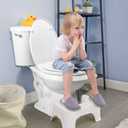 Elongated Toilet Seat with Slow Close Seat, Easy Clean, Suitable Standard Elongated or Oval Toilet with Thickened Plastic Lid, Plastic, White,  Elongated, Without Lights