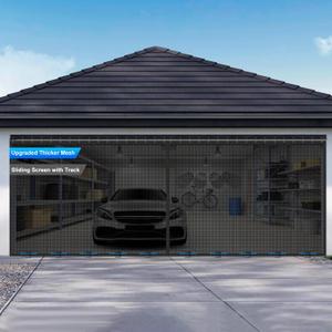 Sliding Garage Door Screen 16x7FT for 2 Car Garage Doors, Magnetic Garage Screen Door with Track Closure, Thicker 265g/ Mesh, 16x7Ft Retractable Garage Door Screen(Patent has Been published) (Black)