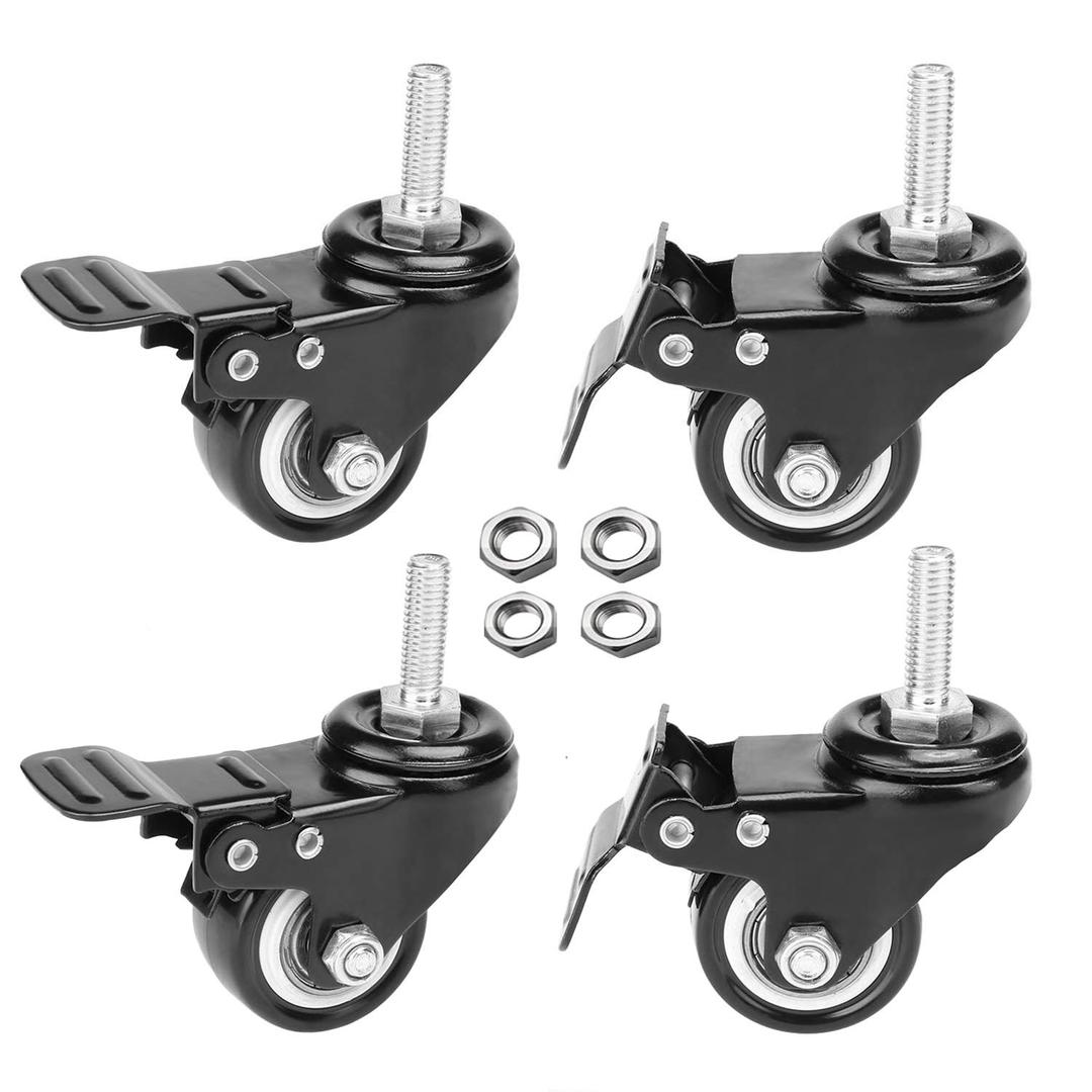 AAGUT 1.5" Stem Casters, Screwed Bolt 5/16" x 18 x 1, Swivel Caster with Brake Lock No Noise Castors,Set of 4