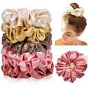 CEELGON Large Silk Satin Scrunchies for Women - Big Jumbo Hair Ties for Thick Curly Hair - Pack of 6 (Pink, Champagne, Ivory, Gold)