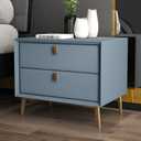 Side Table, Nordic End Table with 2 Drawers Modern Leather Nightstand Mid Century Bed Side Table Wood Accent Table for Bedroom Living Room Cabinet Storage, Light Blue 20" L x 16" W x 18.5" H